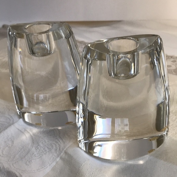 Waterford Other - Waterford Crystal Eclipse 4” Candlestick Holders Pair Minimalist Signed